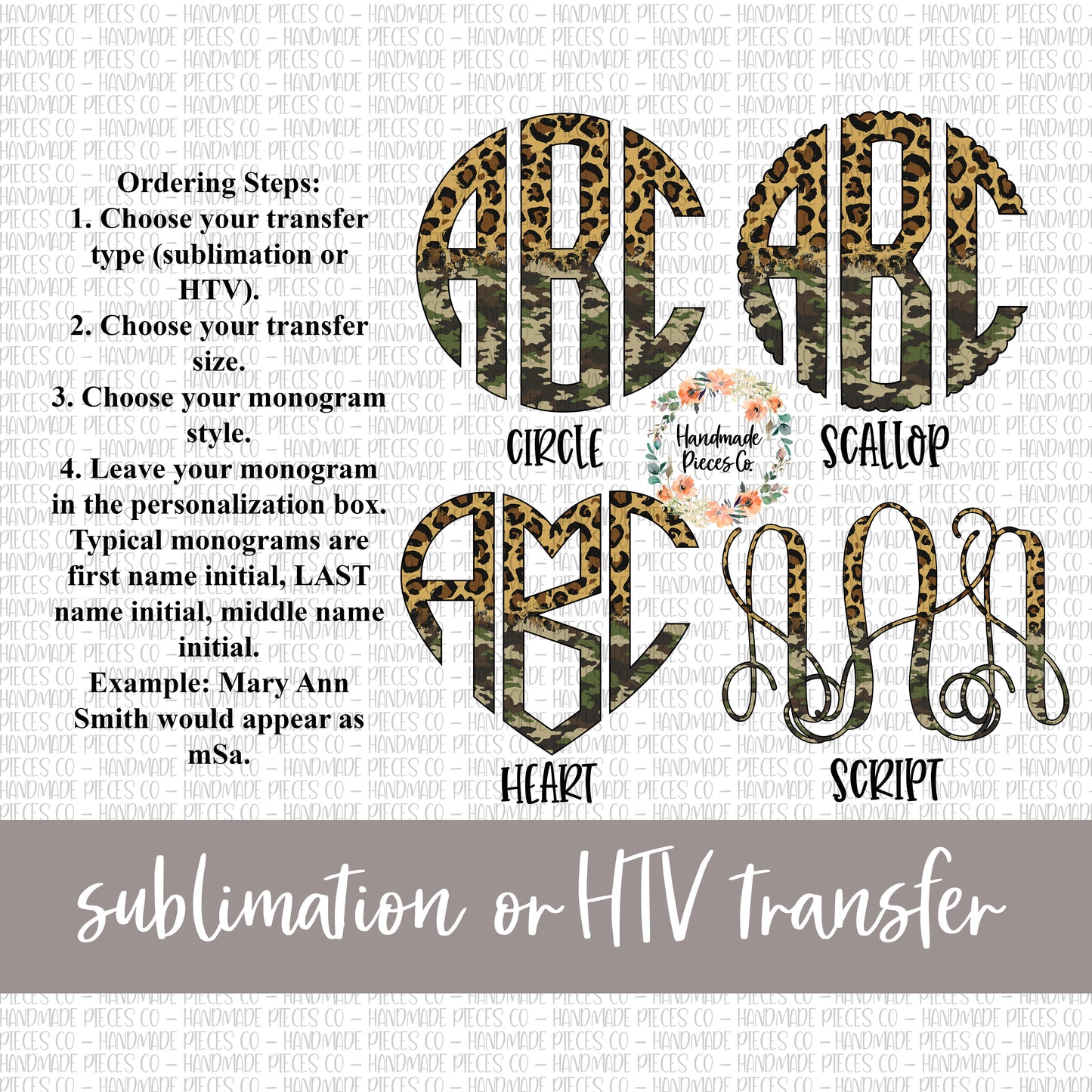 Leopard Camo Split Monogram - Sublimation or HTV Transfer