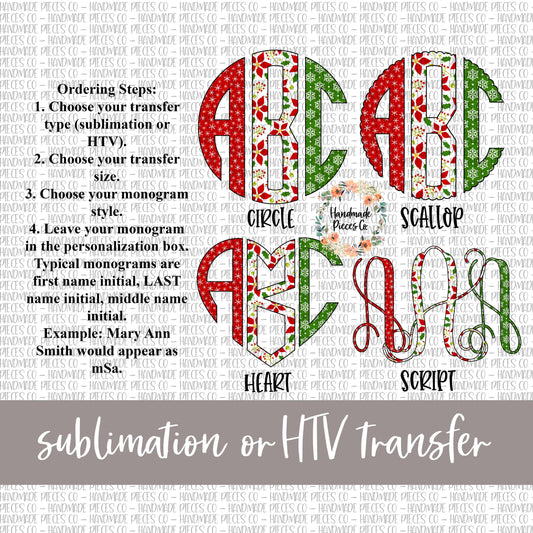 Christmas Trio Monogram - Sublimation or HTV Transfer