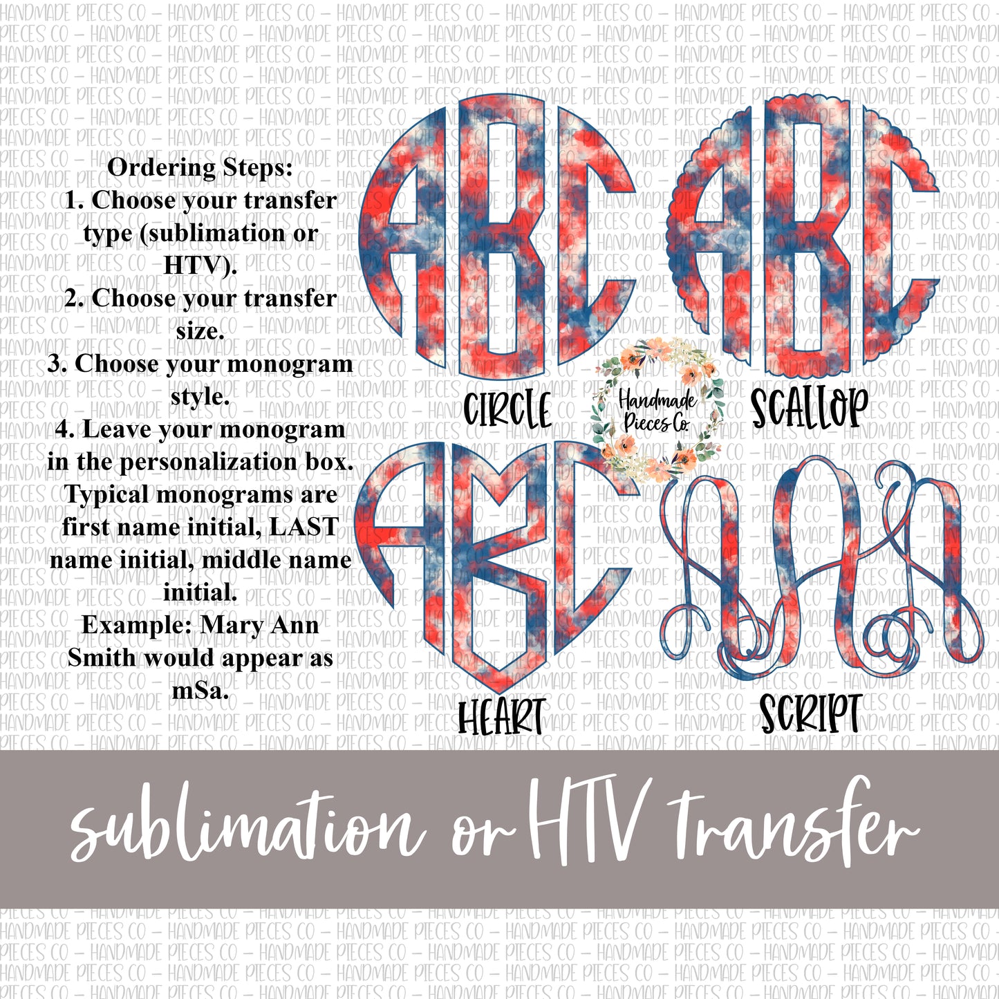 Patriotic Watercolor Monogram - Sublimation or HTV Transfer