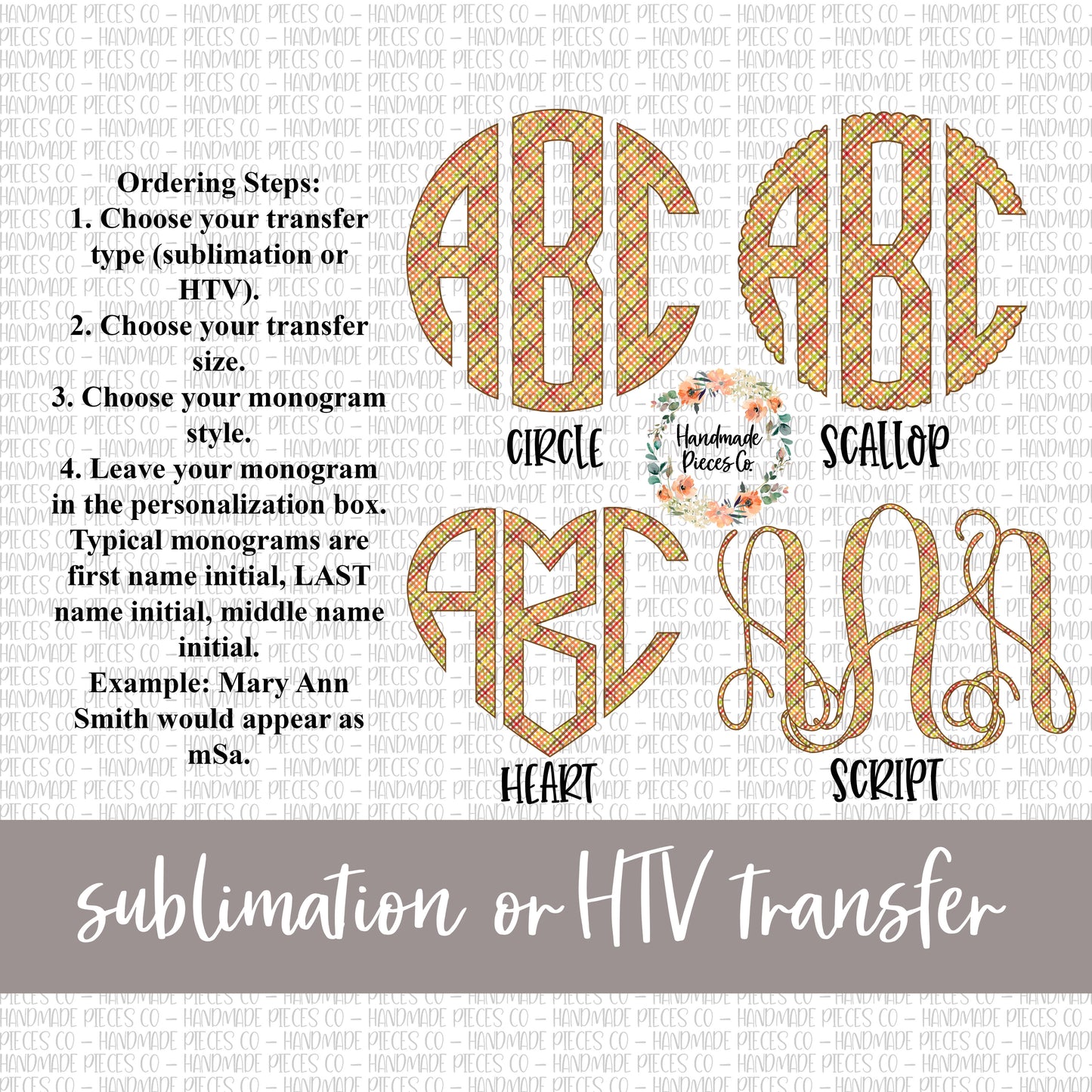 Gingham Fall Monogram - Sublimation or HTV Transfer