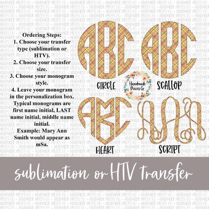 Gingham Fall Monogram - Sublimation or HTV Transfer