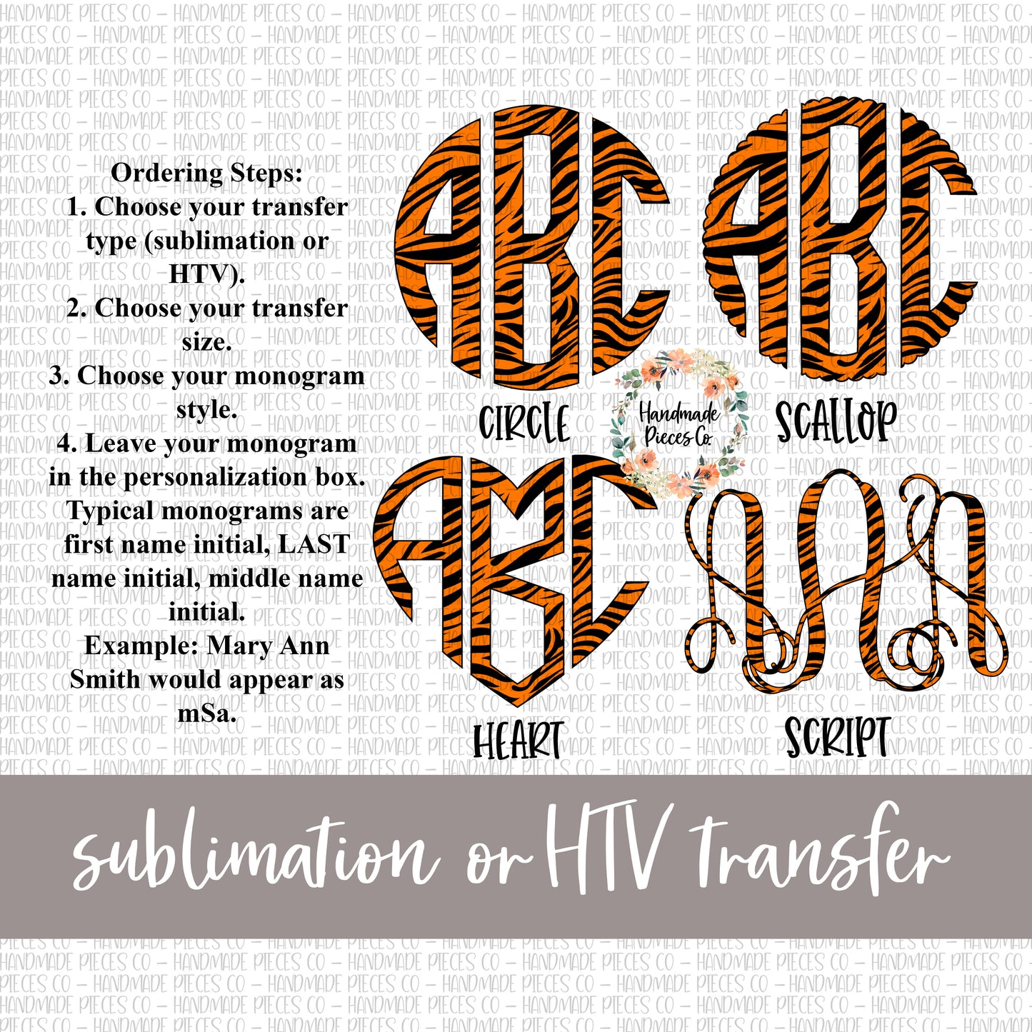 Tiger Monogram  - Sublimation or HTV Transfer