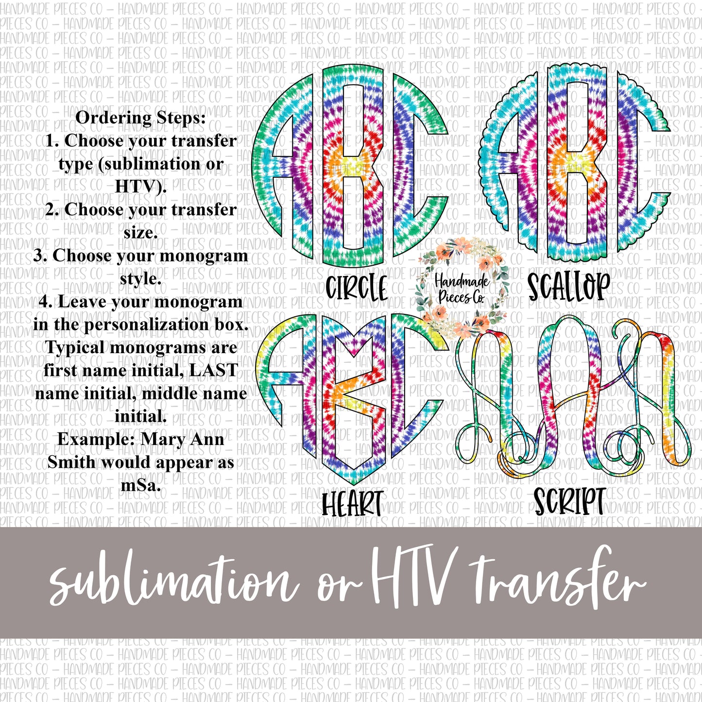 Tie Dye Monogram, Version 2 - Sublimation or HTV Transfer