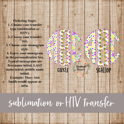 Mardi Gras Trio Monogram - Sublimation or HTV Transfer