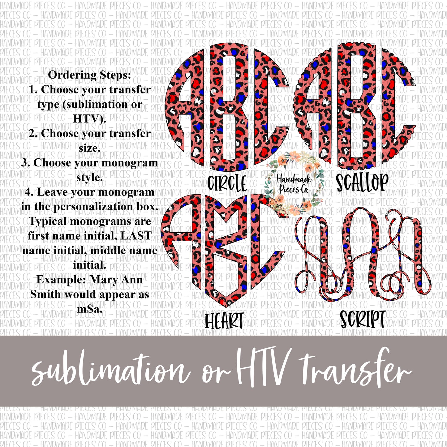 Leopard Monogram, Patriotic Version 1 - Sublimation or HTV Transfer