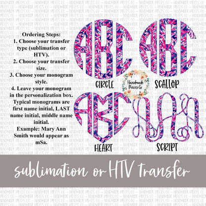 Purple and Pink Coral Monogram - Sublimation or HTV Transfer