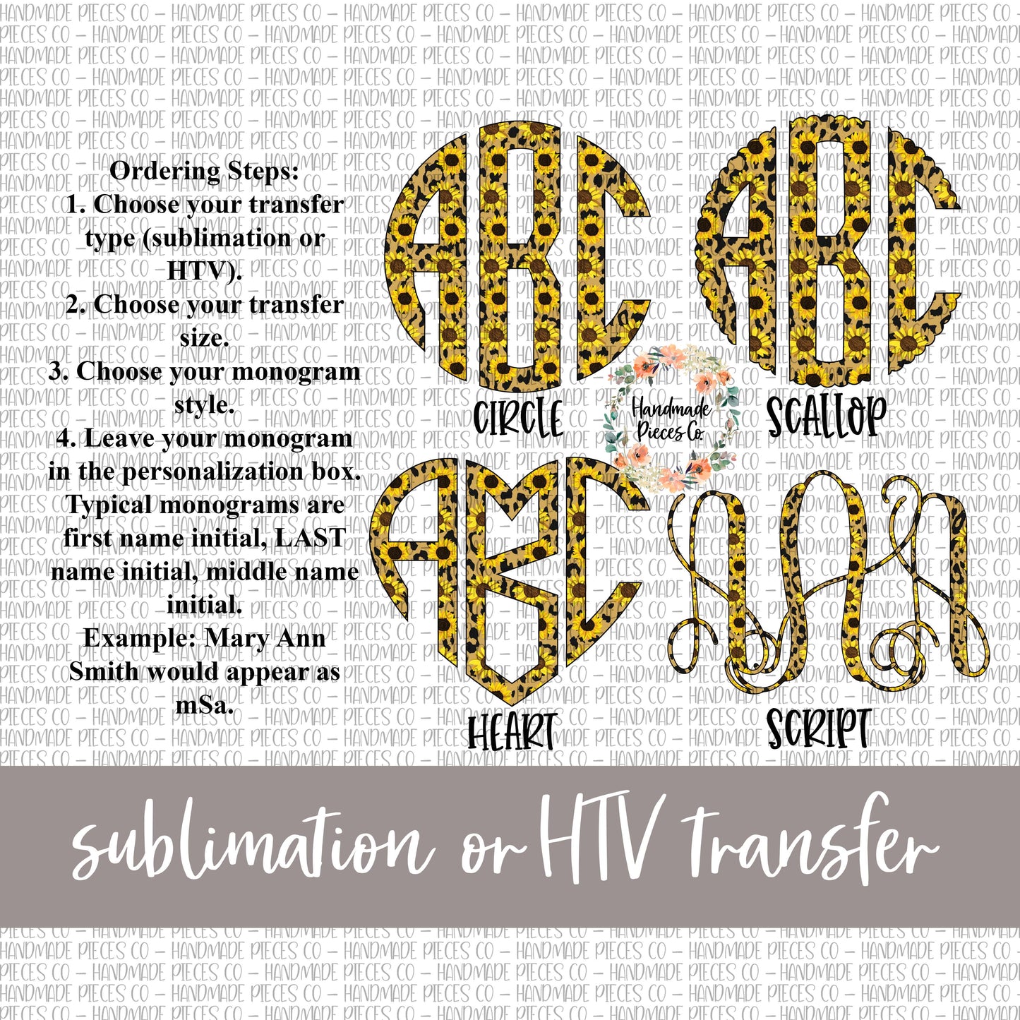 Cheetah and Sunflowers Monogram - Sublimation or HTV Transfer