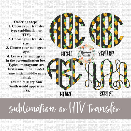 Pineapple Monogram - Sublimation or HTV Transfer