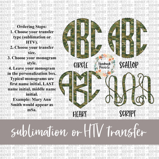 Camouflage 2 Monogram - Sublimation or HTV Transfer