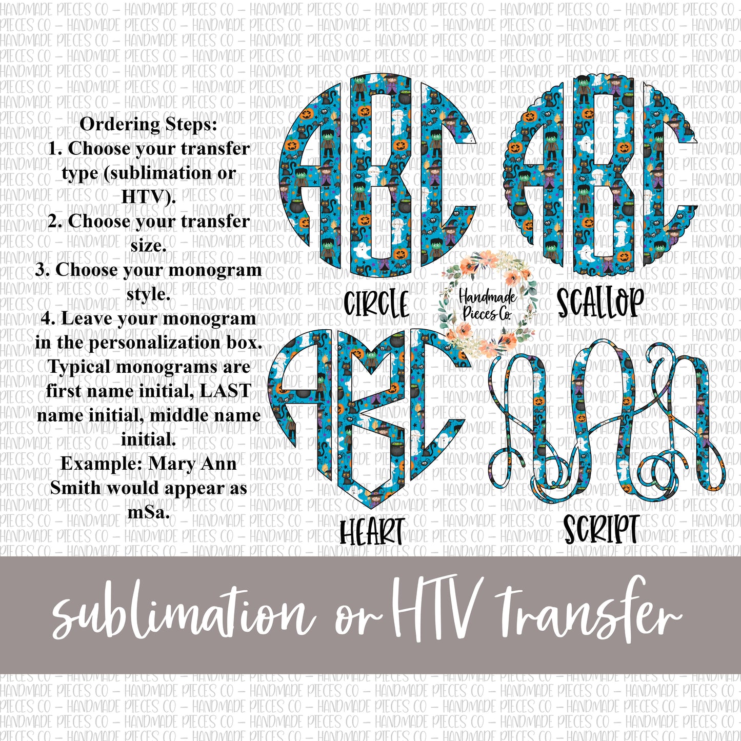 Halloween Monogram, Pattern 1 - Sublimation or HTV Transfer