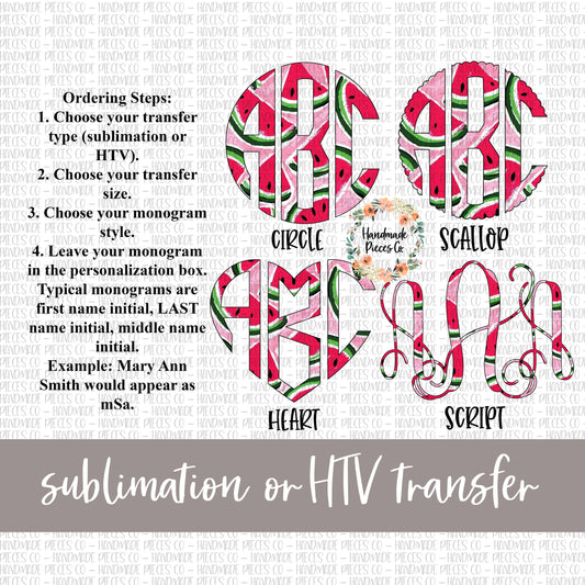 Watermelon Monogram - Sublimation or HTV Transfer