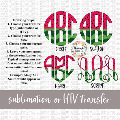 Watermelon Monogram, Split - Sublimation or HTV Transfer