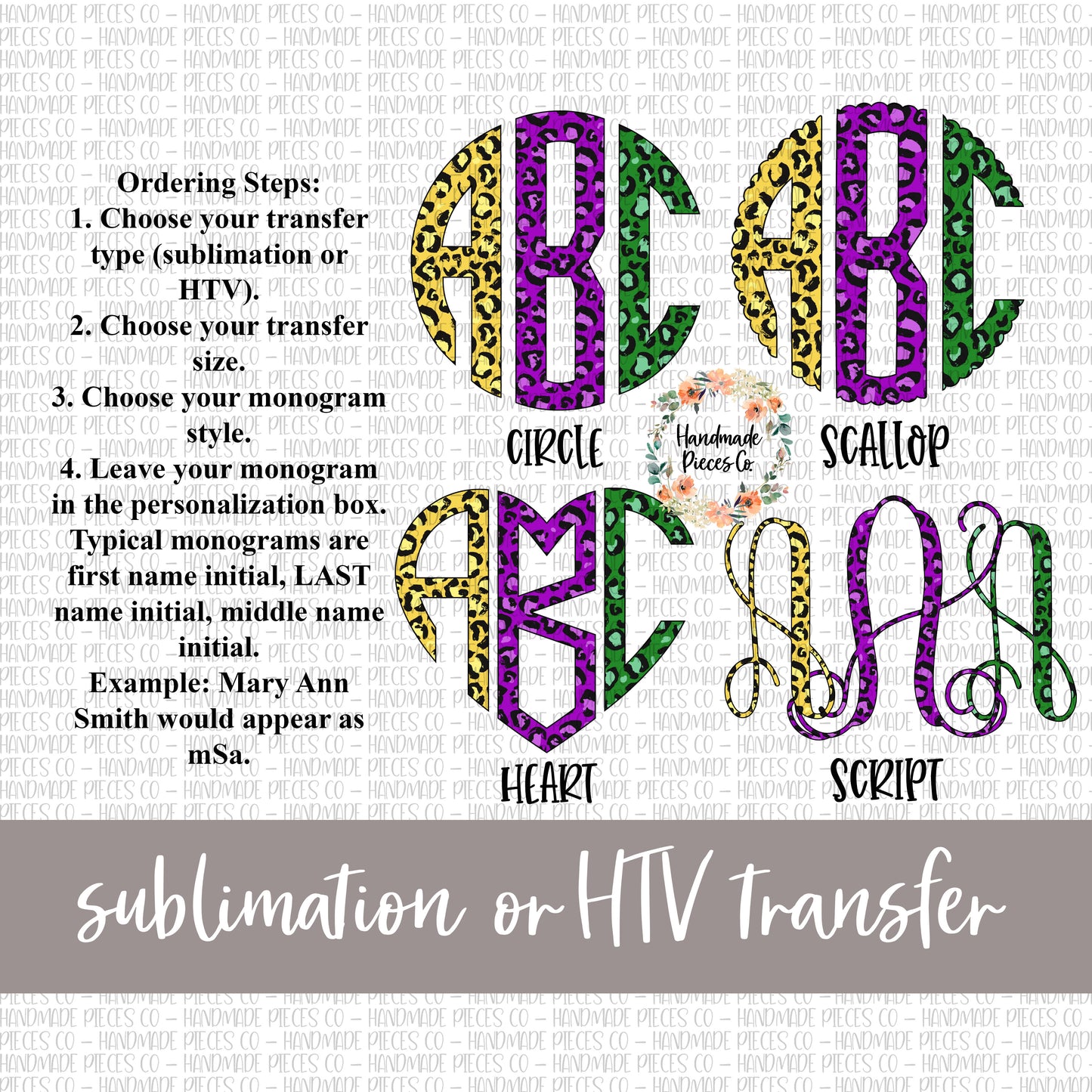 Leopard Monogram, Mardi Gras Trio - Sublimation or HTV Transfer