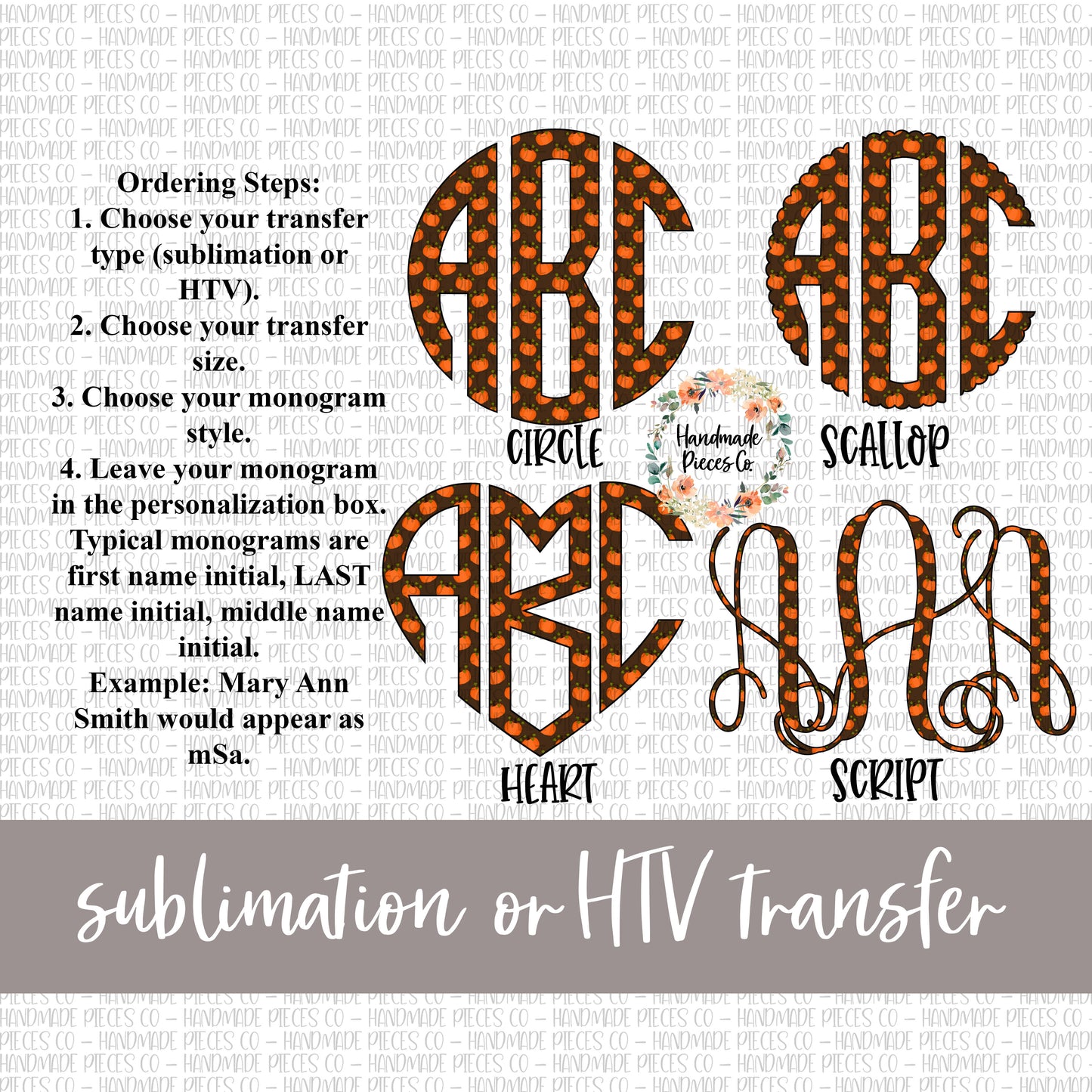 Pumpkins Monogram - Sublimation or HTV Transfer