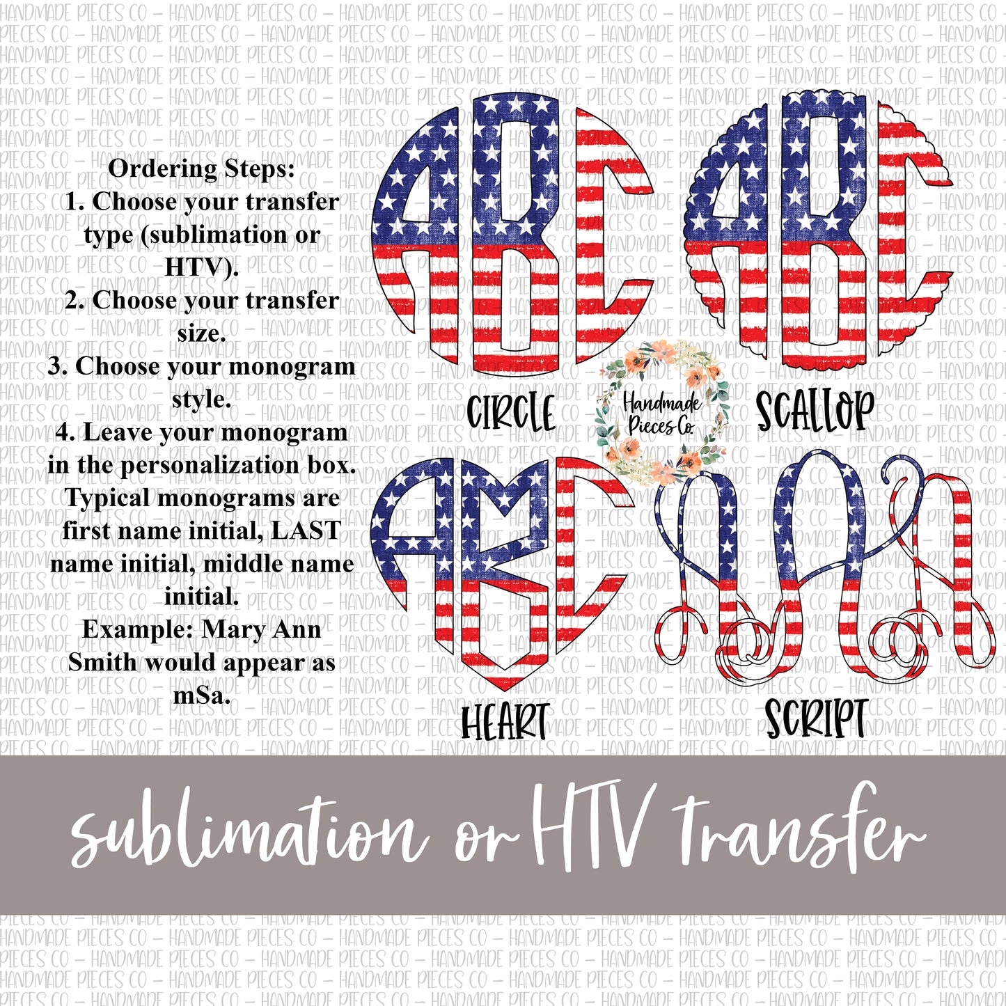 Stars and Stripes, Distressed Flag Monogram - Sublimation or HTV Transfer