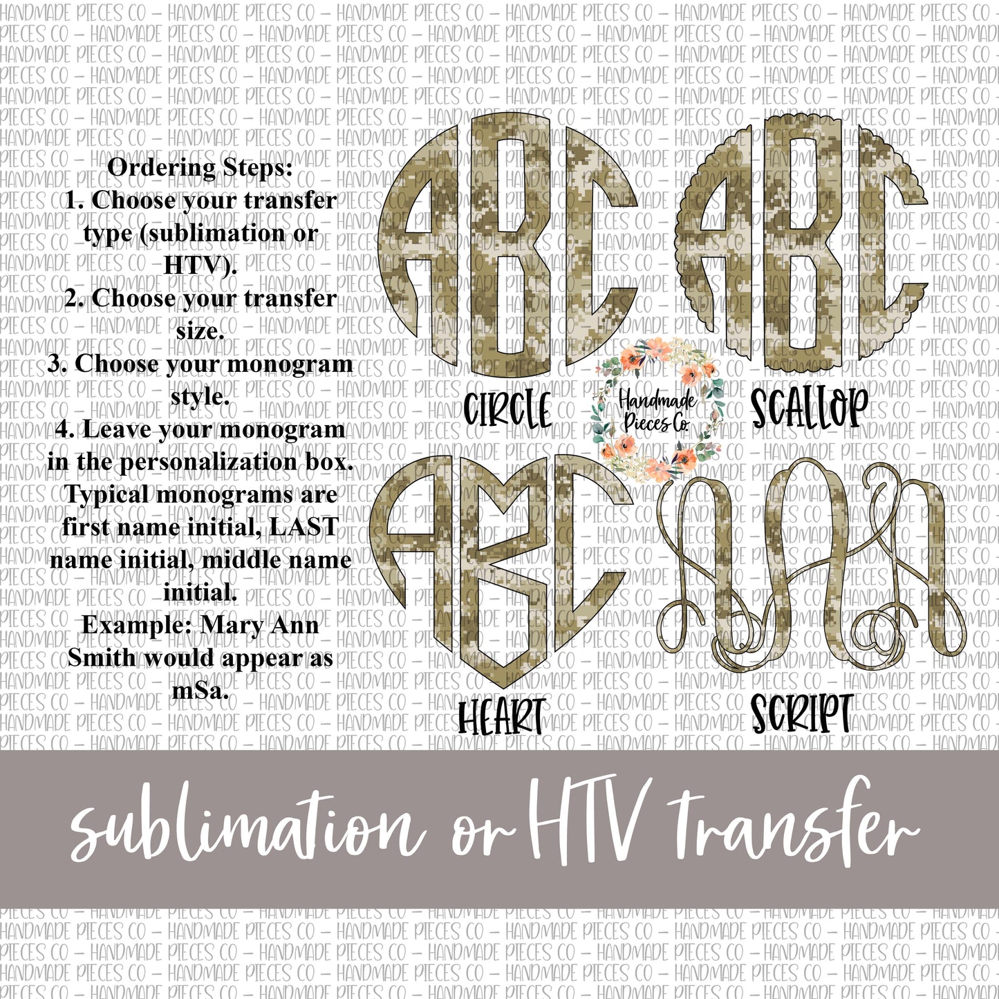 Camouflage, Desert Monogram - Sublimation or HTV Transfer