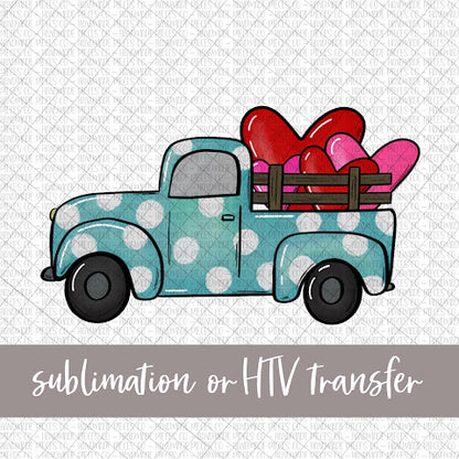 Valentine's Truck, Polka Dots Blue - Sublimation or HTV Transfer