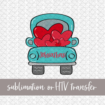 Valentine's Truck, Blue - Name Optional - Sublimation or HTV Transfer