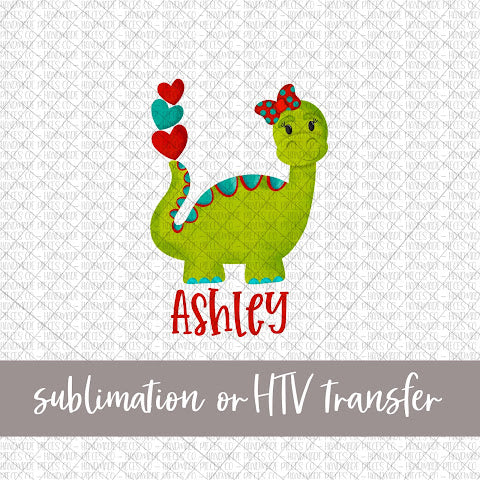 Dinosaur, Valentine's, Girl - Name Optional - Sublimation or HTV Transfer