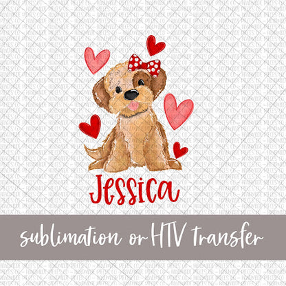 Puppy, Valentine's, Girl - Name Optional - Sublimation or HTV Transfer