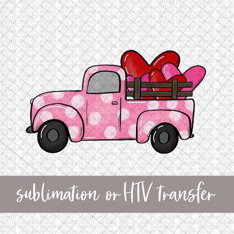 Valentine's Truck, Polka Dots Pink - Sublimation or HTV Transfer