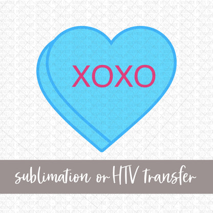 XOXO Candy Heart, Blue - Sublimation or HTV Transfer