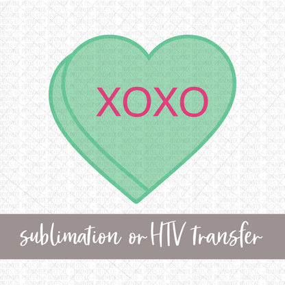 XOXO Candy Heart, Green - Sublimation or HTV Transfer